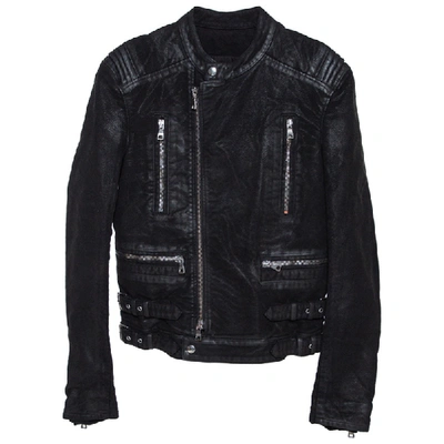 Pre-owned Balmain Black Coated Cotton Zip Front Biker Jacket S