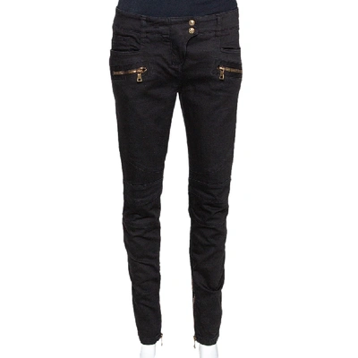 Pre-owned Balmain Black Denim Zip Detail Slim Fit Jeans M