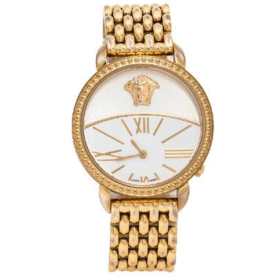 Pre-owned Versace White Gold Plated Stainless Steel Krios 93q Women's Wristwatch 38 Mm