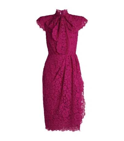 Dolce & Gabbana Cap-sleeve Tie-neck Lace Sheath Dress In Pink