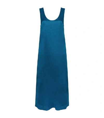 Asceno Capri Deep Sea Silk Scoop-neck Dress In Printed