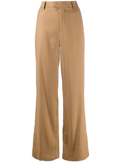 Closed High-waisted Wide-leg Trousers In Neutrals