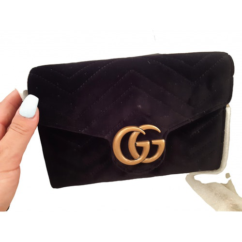 Pre-Owned Gucci Marmont Black Suede Clutch Bag | ModeSens