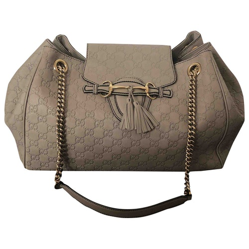 Pre-Owned Gucci Emily Grey Leather Handbag | ModeSens
