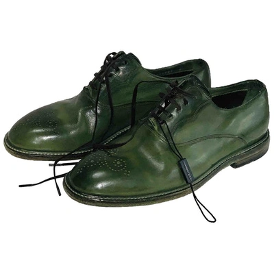 Pre-owned Dolce & Gabbana Green Leather Lace Ups