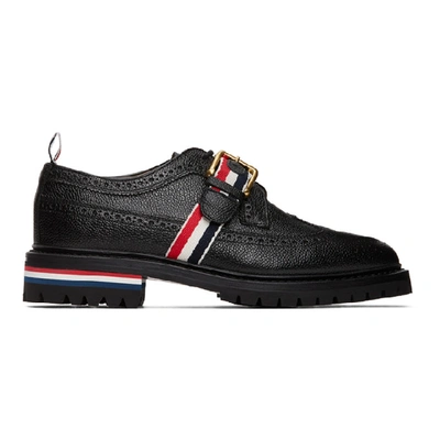 Thom Browne Classic Long Wingtip Brogue With Grosgrain Strap In Black
