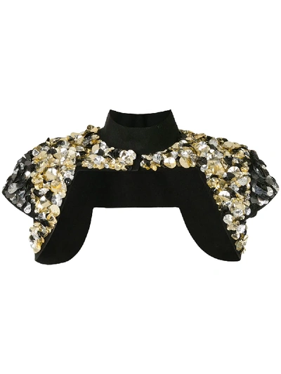 Vera Wang Sequin-embellished Cropped Jacket In Black