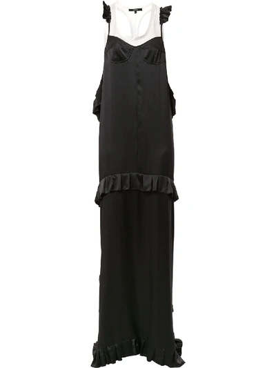 Vera Wang Ruffled Long Silk Dress In Black