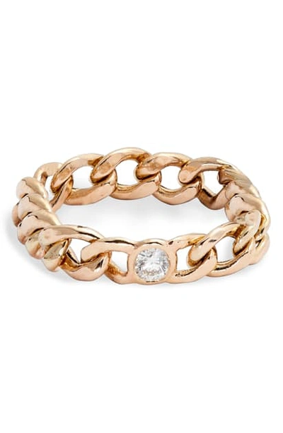 Zoë Chicco Diamond Medium Curb Chain Ring In Yellow Gold/ Diamond