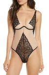 Oh La La Cheri Lace Panel Undewire Teddy In Black/ Sand