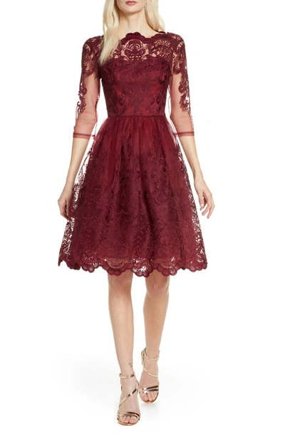 Chi Chi London Rosalita Lace Fit & Flare Dress In Burgundy