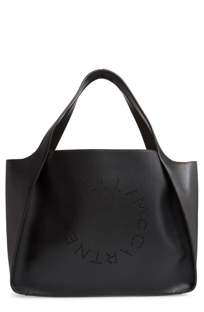 Stella Mccartney Perforated Logo Faux Leather Tote In Black