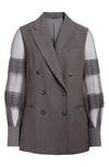 BRUNELLO CUCINELLI PINTUCK MONILI SLEEVE DOUBLE BREASTED BLAZER,MH1268930-201