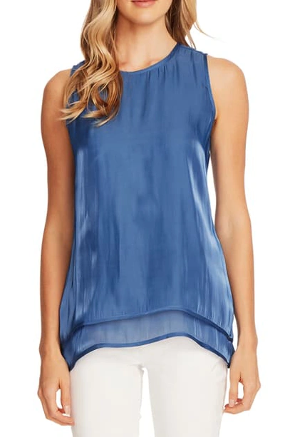 Vince Camuto Double Layer Sleeveless Top In Dusk Blue