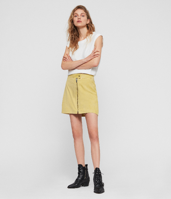 yellow suede skirt