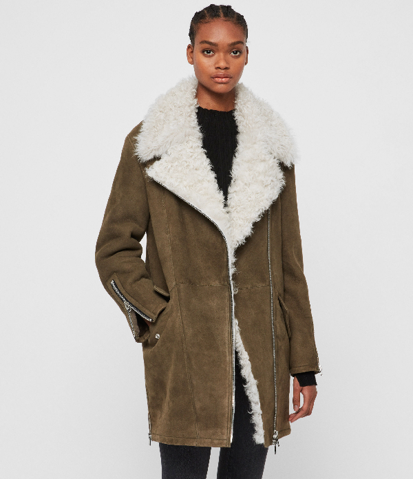 all saints shearling coat