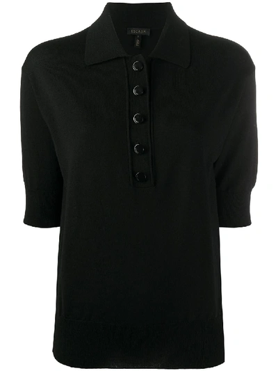 Escada Fine Ribbed-knit Polo Shirt In Black