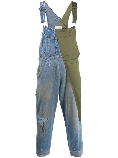 Greg Lauren Cropped Dungarees In Blue