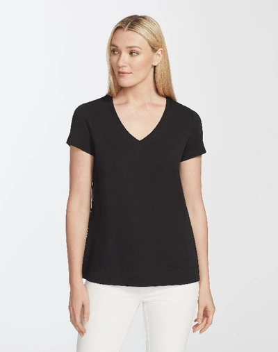 Lafayette 148 Modern V-neck Short-sleeve Cotton Jersey Tee In Black