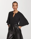 Lafayette 148 Plus-size Silk Double Georgette Barker Blouse In Black