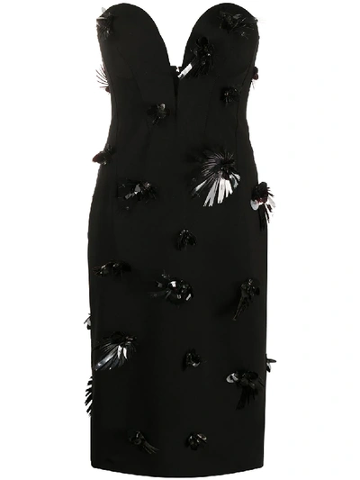 Versace Embroidery Silk Midi Dress In Black