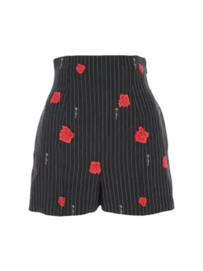 Versace Rose-print Shorts In Bianco Nero Rosso