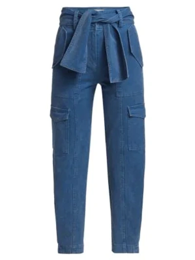 Derek Lam 10 Crosby Elian Cropped Belted Cotton-blend Twill Tapered Cargo Pants In Blue