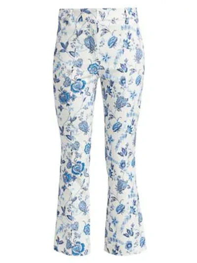 Derek Lam 10 Crosby Meloe Floral Cropped Flare Trousers In White Blue