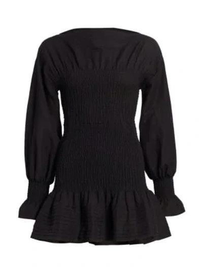 Derek Lam 10 Crosby Dua Puff-sleeve Smocked Cotton Dress In Black