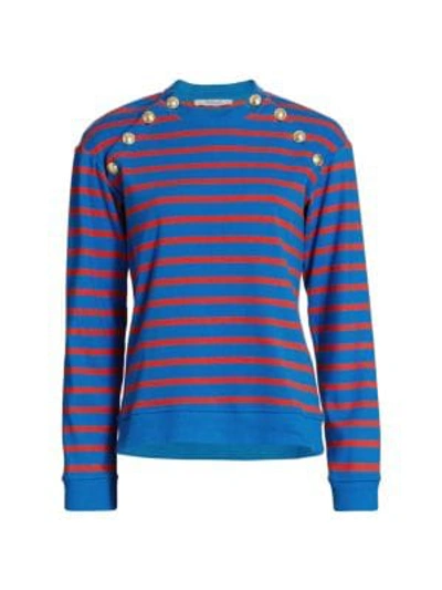 Derek Lam 10 Crosby Lucie Button-trimmed Stripe Cotton Sweater In Blue Red