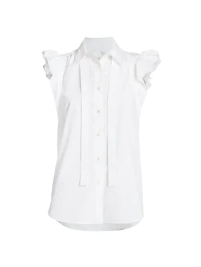 Derek Lam 10 Crosby Calvet Ruffle-sleeve Cotton Shirt In Optic White