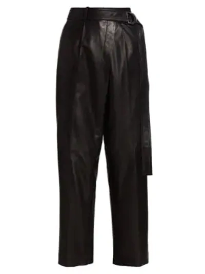 Helmut Lang High-waist Leather Wrap Pants In Onyx