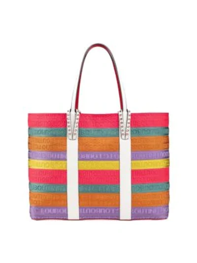 Christian Louboutin Cabata Large Studded Leather-trimmed Striped Canvas Tote In Multicolor