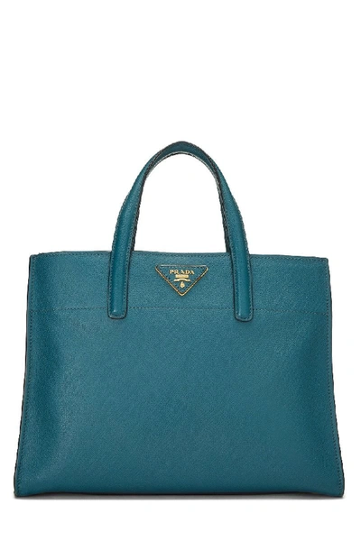 Pre-owned Prada Teal Blue Saffiano Tote