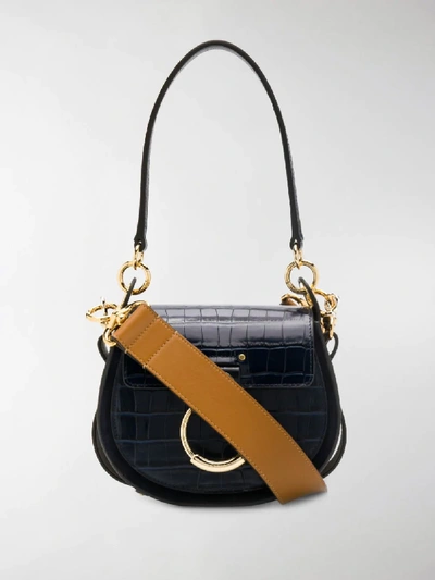 Chloé Small Tess Croc Embossed Calfskin Shoulder Bag In Full Blue