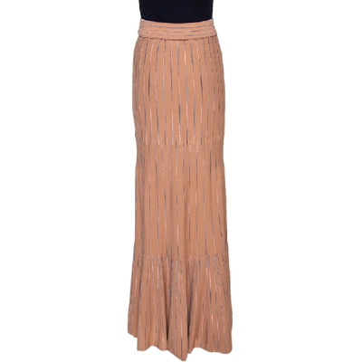 Pre-owned M Missoni Dark Beige Striped Knit Maxi Skirt S In Brown