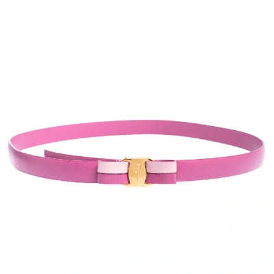Pre-owned Ferragamo Anemone Pink Leather Bow Belt 95cm