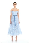 MARCHESA NOTTE GLITTER TULLE OFF SHOULDER MIDI GOWN,MN20RM1157B-US-1-1-1-1-1