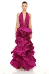 MARCHESA TAFFETA AND ORGANZA HALTER GOWN,MC20PFG0809-4