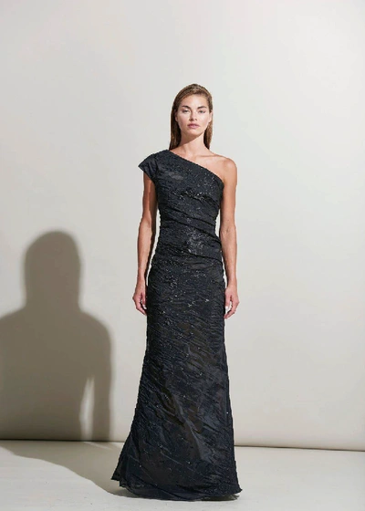 Rene Ruiz One Shoulder Black A-line Evening Gown