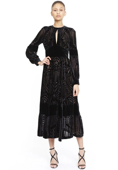 Zuhair Murad Dunand Long Sleeve Velvet Midi Dress In Black