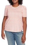 COURT & ROWE GINGHAM SHORT SLEEVE COTTON KNIT TOP,3920604