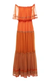 ALBERTA FERRETTI CHIFFON OFF-SHOULDER TIERED GOWN,785050