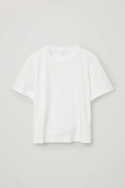 Cos Slightly Cropped Jersey T-shirt In White