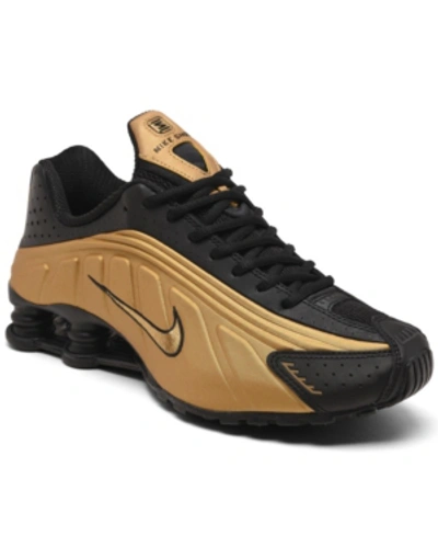 Nike Men's Shox R4 Running Sneakers From Finish Line In Metallic Gold/black