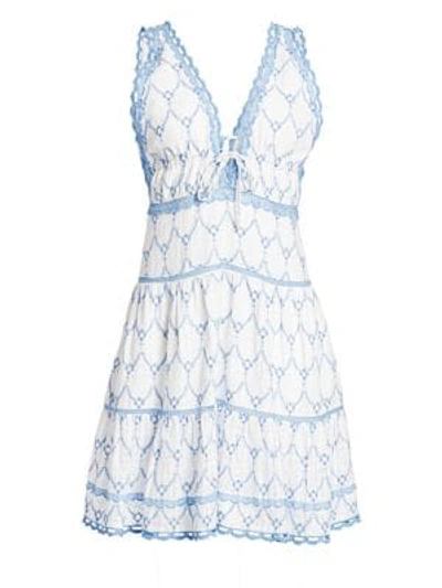 Jonathan Simkhai Bow-detailed Broderie Anglaise Cotton-jacquard Mini Dress In White Sky Blue
