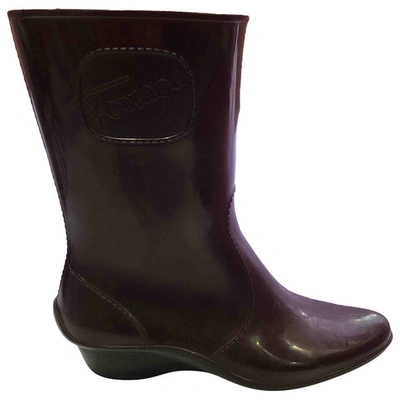Pre-owned Ferragamo Burgundy Rubber Ankle Boots