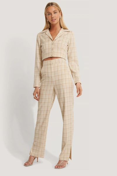 Afj X Na-kd Side Slit Checkered Pants Multicolor In Checked