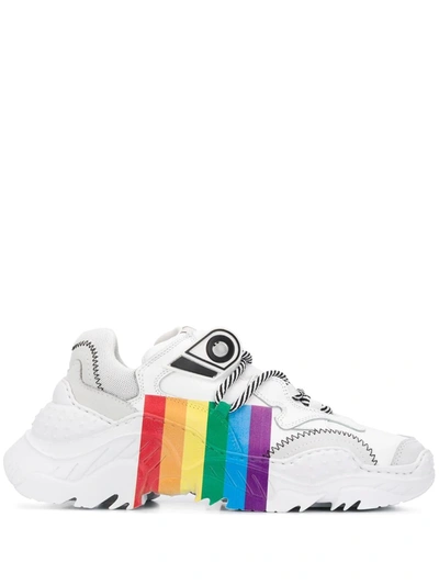 N°21 Billy Rainbow Leather Mix Media Trainers In White