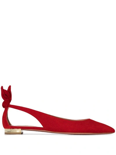 Aquazzura Bow Tie Suede Ballet Flats In Pink